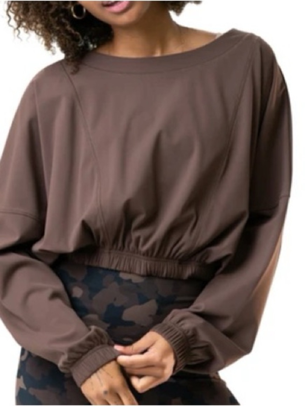 Athleta Balance Crop Pullover Brown Dolman Sleeve Athleisure Top Size S